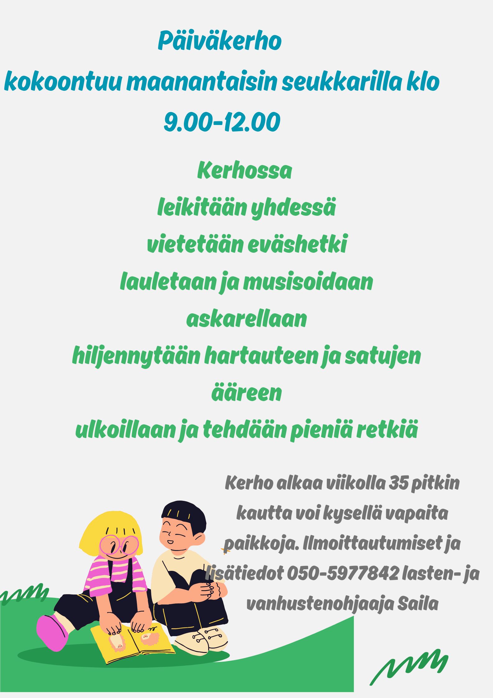 Alle kouluikäisten lasten päiväkerho kuvaus kerhosta